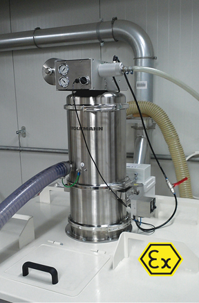 Adaptation of Volkmann inert explosion proof (INEX) pneumatic vacuum conveying system