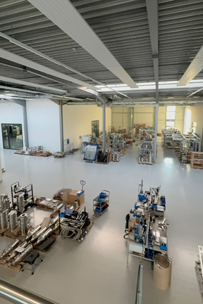 Interior of Volkmann manufacturing facility in Soest, Germany for pneumatic vacuum conveyors
